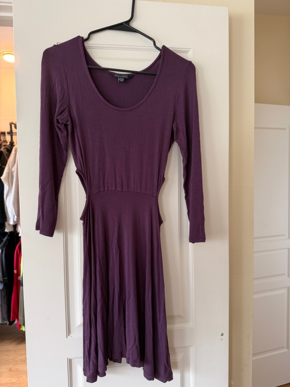 Scoop Neck Long Sleeve Dress in Deep Plum